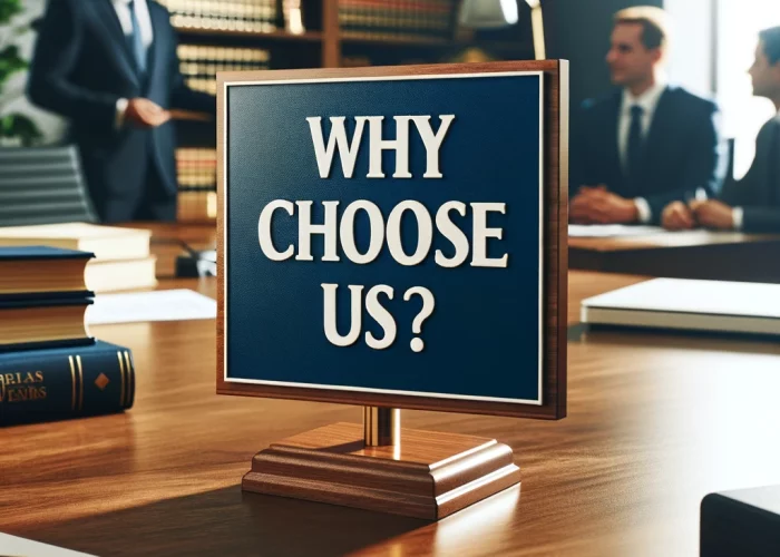 why choose us question in a law firm setting with law people at the background